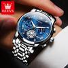 OLEVS 2856 Classic Quartz Watches for Men Flywheel Skeleton Moon Phase Chronograph Waterproof Luminous Men's Dress Wristwatches