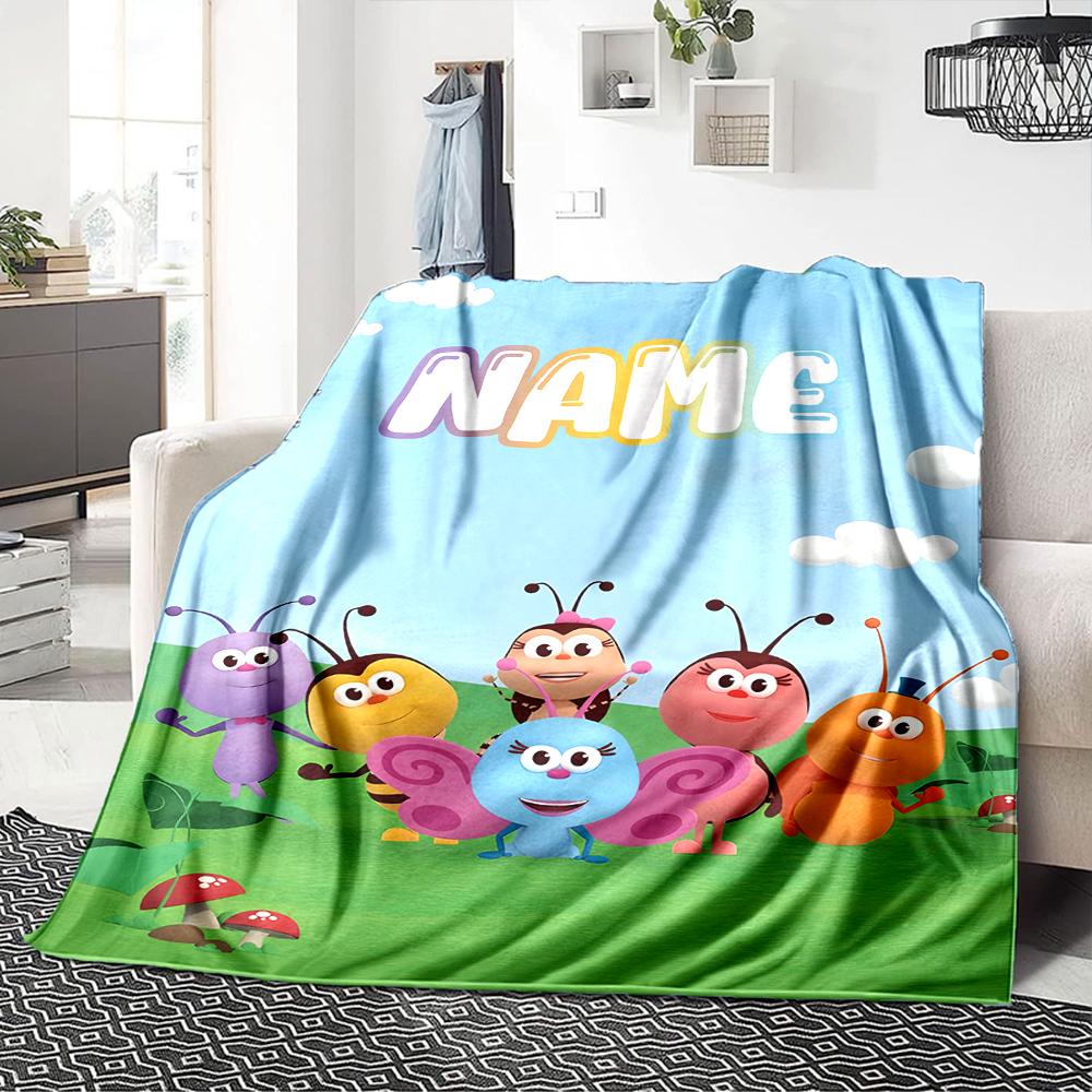 Custom Name Bugs Garden Party Blanket For Couch Bed Plush Cozy Fuzzy Blanket Super Soft Warm Blankets For Fall And Winter 09167