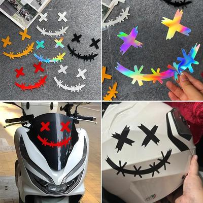 Motorcycle Stickers Car Reflective Waterproof Smile Face Helmet Decal Motocross Auto Rear Window Personalized Stickers 20cm