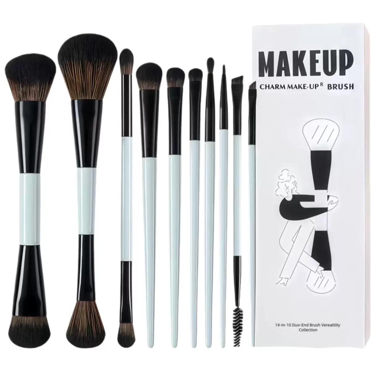 Dual-Headed Soft Bristle Makeup Brush Set: Foundation, Blush, Concealer, Eye, Contour Brushes