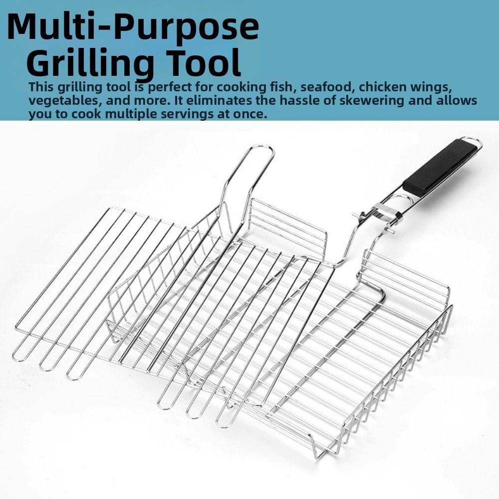 Easy To Clean Folding Fish Grill Basket Extra Large Portable BBQ Rack Rust-proof Thicken Barbecue Mesh Mat Camping