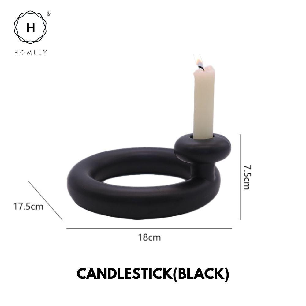 

Homlly Plutto Minimalist Boho Geometric Nordic Ceramic Decor Pampas Flower Vase CANDLESTICK(BLACK)