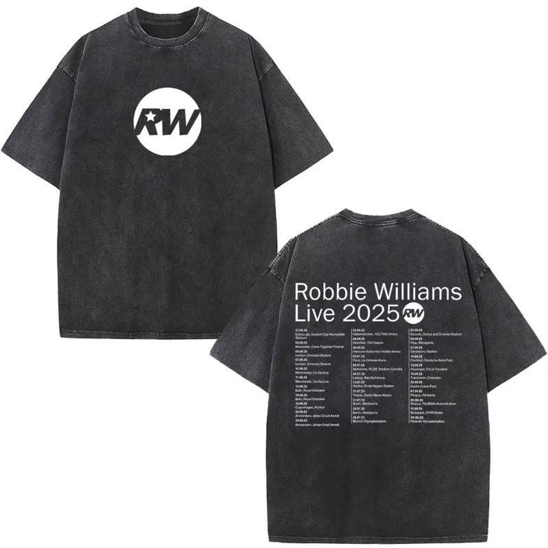 Vintage Washed Robbie Williams BRITPOP Tour 2026 Double Sided T Shirt Men's Women Clothing Fashion High Quality Cotton T-shirts