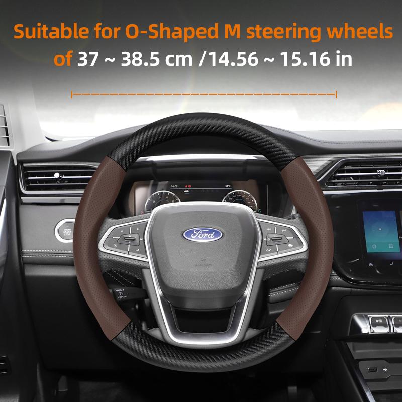 fypaj3 Suitable for Ford Breathable Holes Leather Matte Carbon Fiber Texture Steering Wheel Cover Suitable for Focus Mk2 Mk3 Fiesta Mk7 Transit Custom