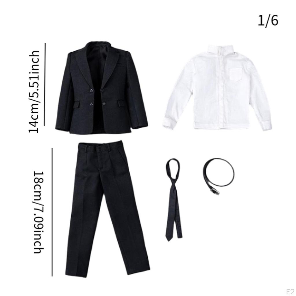 1:6 Formal Suit Long Sleeve Top Uniform Stylish Retro Uniforms Jacket Pants Set with Tie for 12