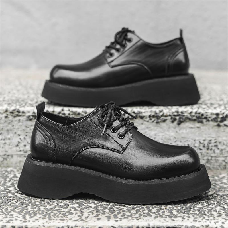 

Модные мужские повседневные туфли на толстой подошве со шнуровкой, классические, британского стиля, черного, коричневого цвета, универсальные, для прогулок на свежем воздухе 44 чёрный