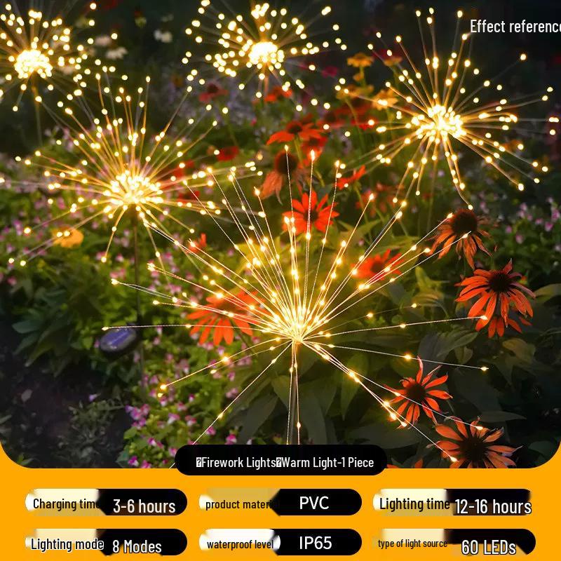 Waterproof LED Solar Firework Lights - Colorful Copper Wire for Outdoor Camping & Festival Decoration