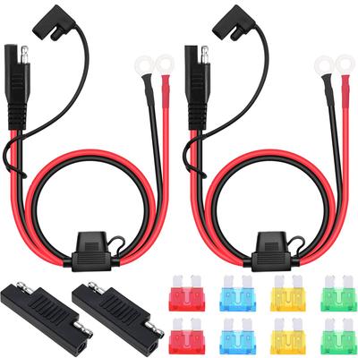 DAOKAI SAE Connector, 2FT SAE O Ring Terminal Harness 10AWG Quick Connect/Disconnect, 15A/20A/30A Fuse Car Bike Tractor - 2PCS