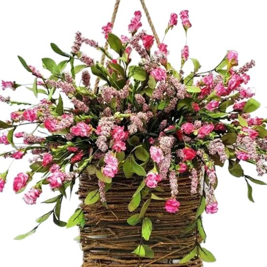 Cesto Appendiporta Ghirlanda Primavera Estate Fiori Artificiali in Cesto di Vimini per Porta d'Ingresso Rustico Cesto Appendibile in Rattan Ghirlanda per Casa Portico Ingresso