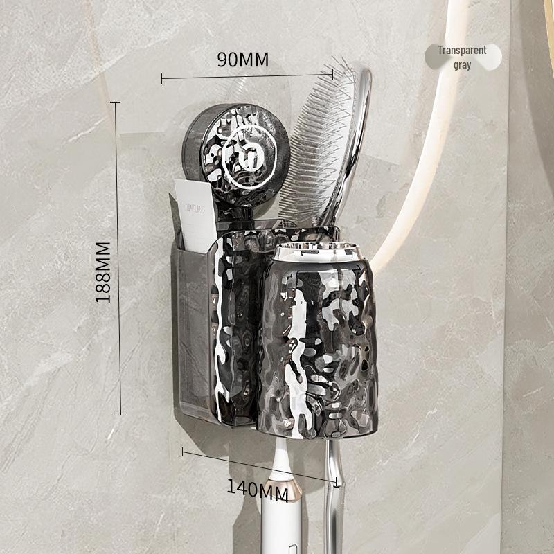 Wall-Mounted Suction Cup Toothbrush & Toothpaste Holder Set with Tooth Squeezer and Cup for Family Bathrooms