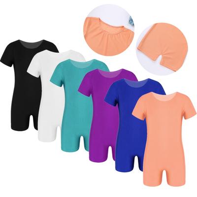 Kids Boys Girls One Piece Active Short Sleeves Gymnastic Exercise Jumpsuit Ballet Dance Running Workout Bodysuit