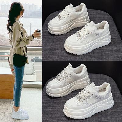 Damen Frühling 2025 7cm Plateau Echtleder Weiß Freizeitschuhe