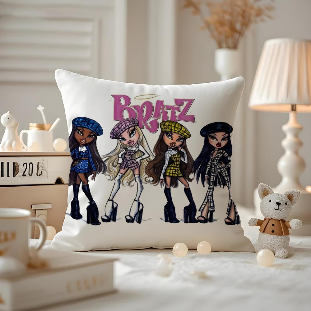 BBratzZ Fashion mMask gGirl Cushion Cover Antidustmite Pillowcase Invisible Zipper Silky Short Plush Sofa Cushion Cover
