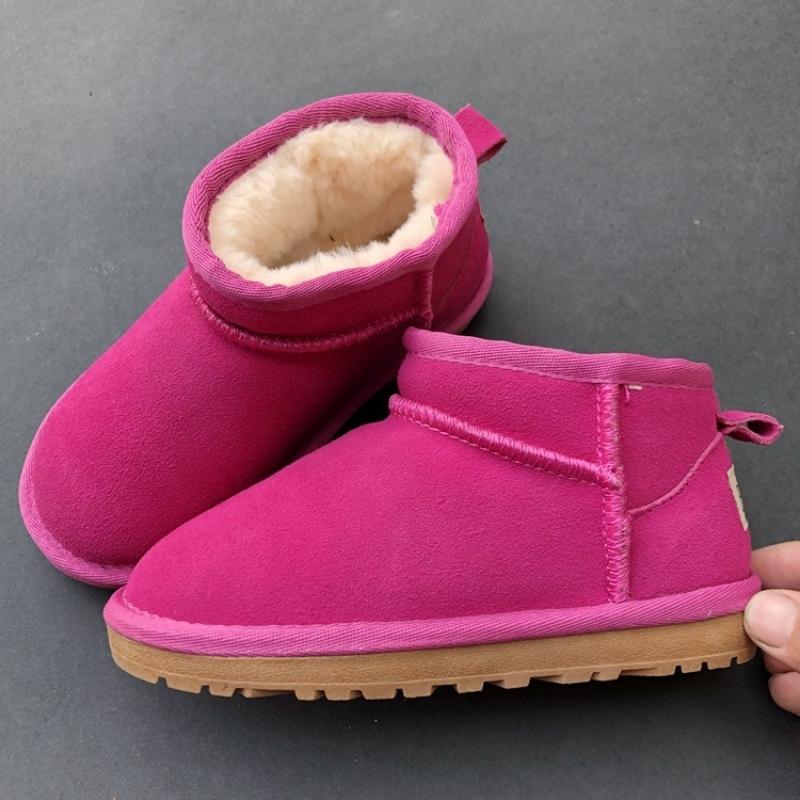 Winter Children Toddler Genuine Cow Leather Snow Boots Ultra Mini Girls Boys Warm Cotton Shoes Baby Fashion Outdoors Short Boots