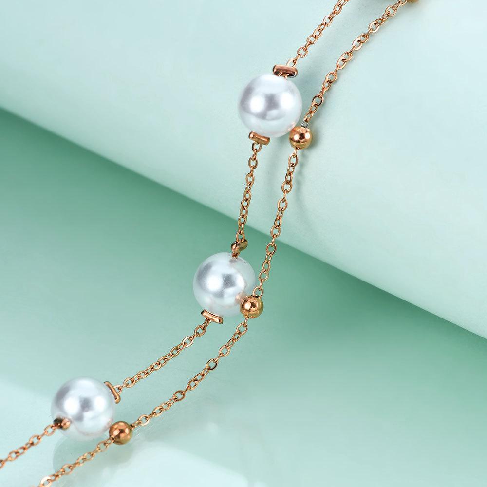 Bracelet à double couche en acier inoxydable avec perles créatives européennes et américaines pour femmes