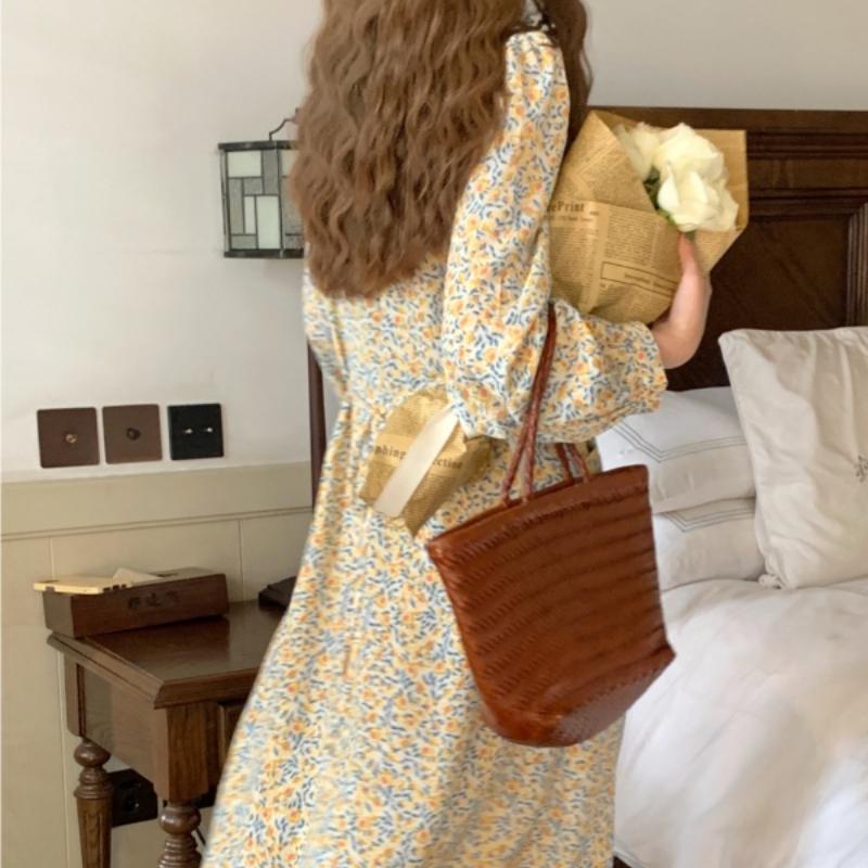 Spring Dress Early Spring Style Korean-French V-Neck Floral Dress Spring High-End Designed Niche Dress