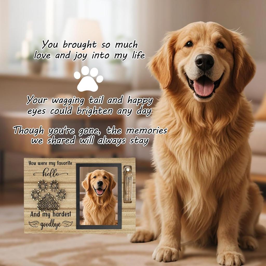 Dog Memorial Gifts for Loss of Dog, Picture Frame for 4.3x6.3in Photo with a Glass Bottle for Collect Hair, Loss of Dog Sympathy Gift - Cat Pet