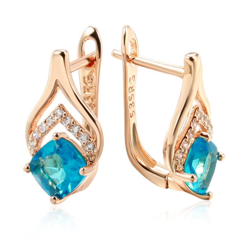 

Delicate Rose Gold Color Drop Earrings For Women Luxury Square Blue Natural Zircon Accessories Best Gift Daily Jewelry