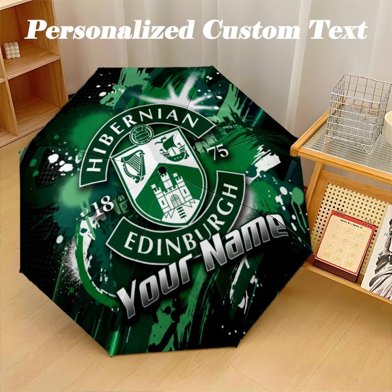 8 Rib Auto Folding Umbrella Hibernian FC Print Custom Name Text Portable Rain Gear