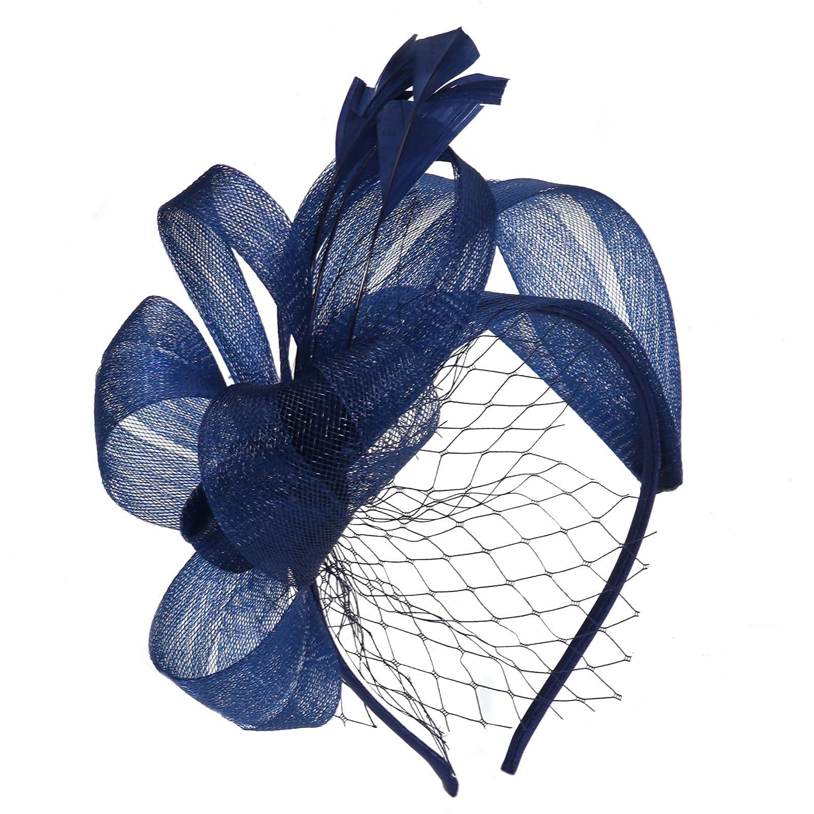 Eleganter Fascinator mit Feder und Blume für Damen - Perfekt für Hochzeiten, Teepartys und Derby-Veranstaltungen blue