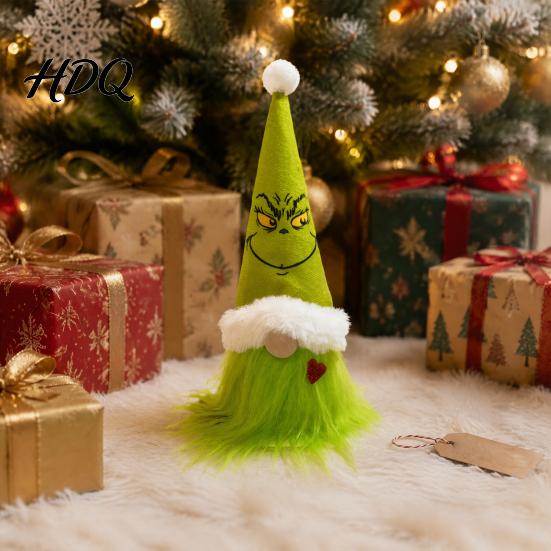 Home Decoration for Holidays Christmas Tree Green Haired Plush Ornament Stuffed Animal Doll Dwarf Garden Holiday Hanging Accents Figurine,