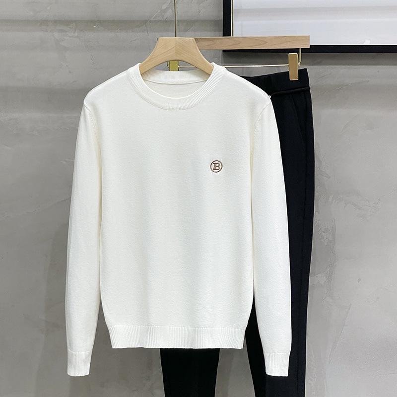 Men's Korean Style Slim Fit Round Neck Thick Knit Sweater - Warm Long Sleeve Base Layer for Spring and Autumn