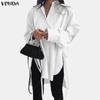 VONDA Übergroße Damen Casual Umlegekragen Langarm Einfarbig Locker Blusenhemden