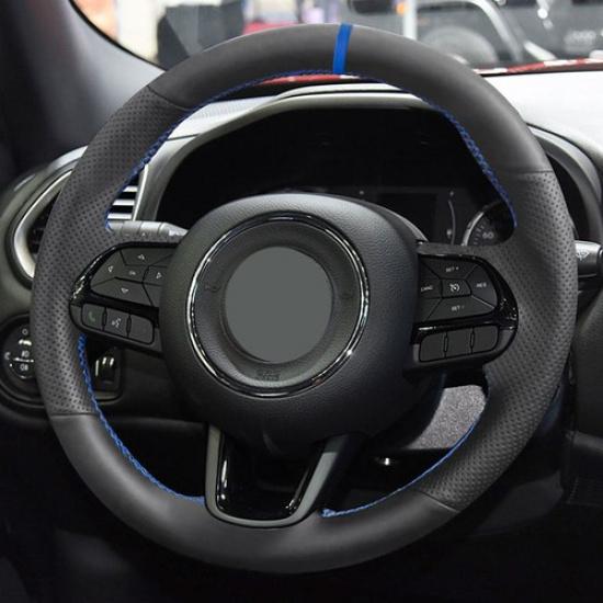 Black-blue line Steering Wheel Sewing Leather Cover For Jeep Renegade 2016-