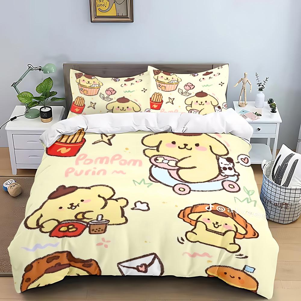 Cartoon Pom Pom Pudding Duvet Cover Queen King Size Bedding Set Adult Boys Girls Bedroom Decoration Children Gift Double 3 Pcs
