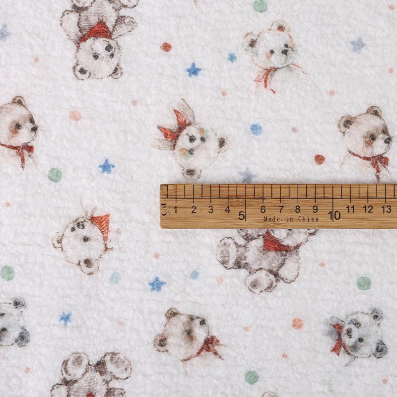 0.5m/1m/2m Thickened Small Bear Printed Lamb Fleece Fabric Making Winter Coats Scarves Hoodies Home Clothes Handmade DIY Fabric