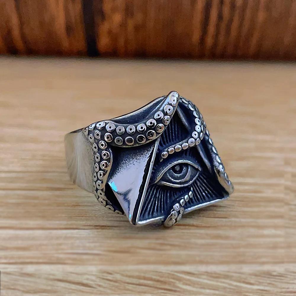 

Vintage Triangle Masonic All Seeing Eye Ring Men Stainless Steel Octopus Tentacle Rings Punk Hip Hop Fashion Jewelry Wholesale 13 срібний