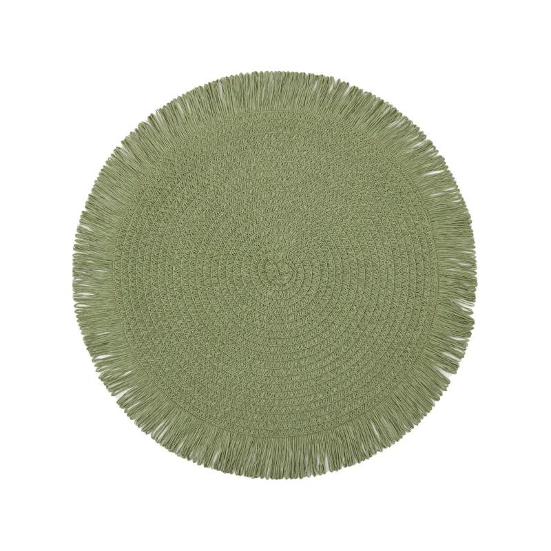 Round Braided Placemats Fringe Paper Table Mats Hand Woven Non-slip Insulation Place Mats Tea Cup Pad Dining Table Decorations