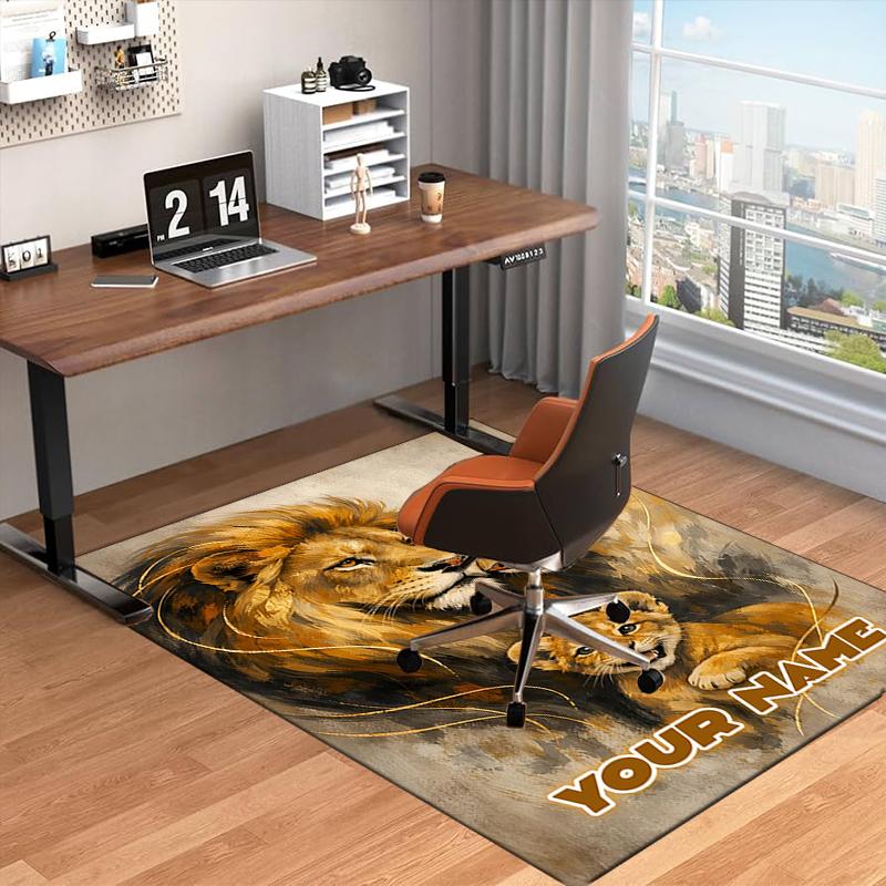 1PC Custom Name Lion Family Portrait Theme Floor Mat Ideal for Living Room, Game Rooms, Office, Bedroom, Office Floor Mat , Floor Mats for Home