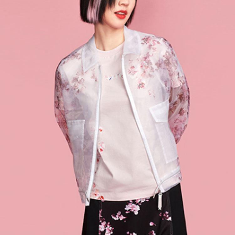 Camiseta Manga Curta Gola Redonda Estampa Sakura Li Ning Feminina Tops Rosa AHSR626-2