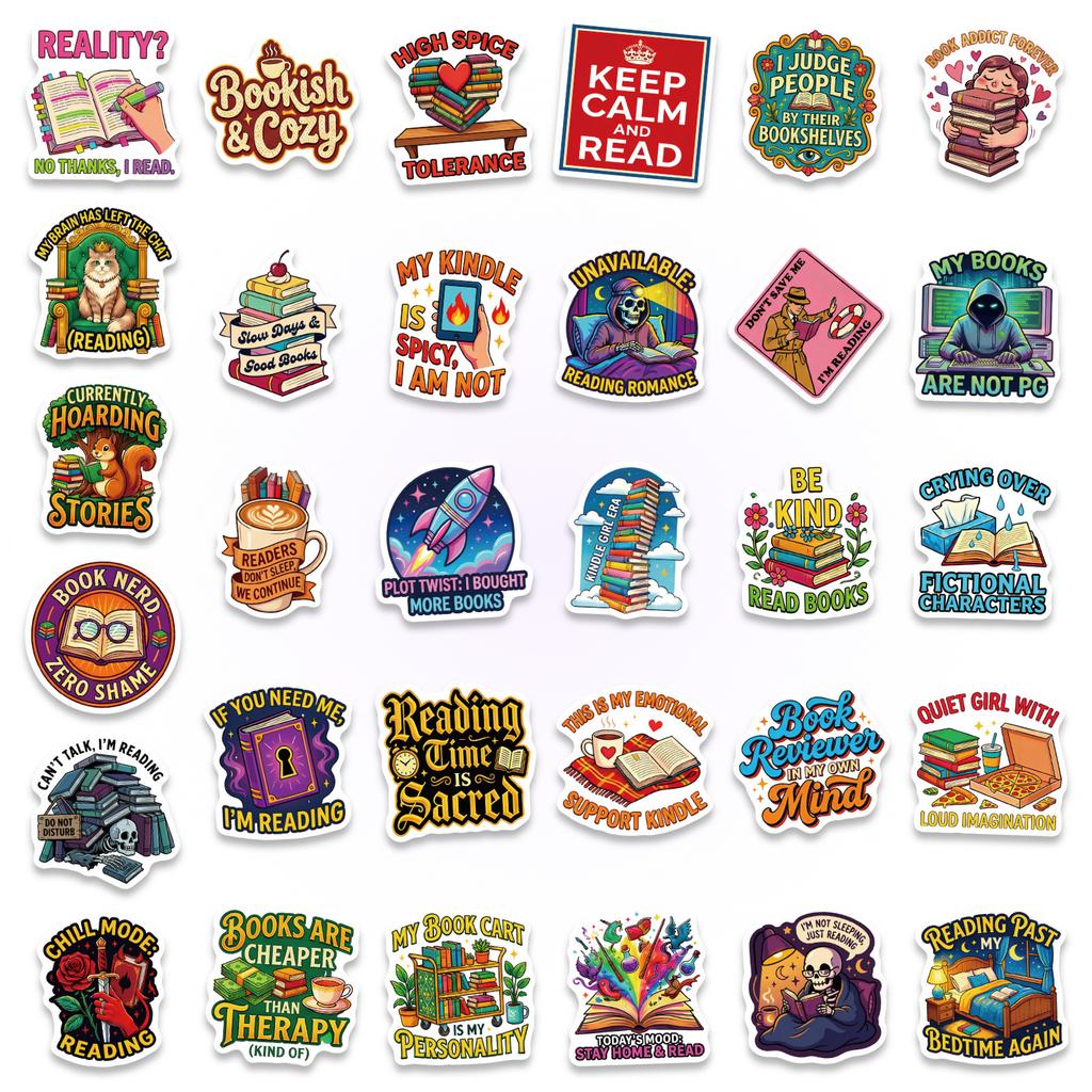 56/112 Pcs Colorful Creative Reading Theme No Repeat Stickers DIY for Phone Notebook Stationery Box Helmet Car Bookshelf Decals