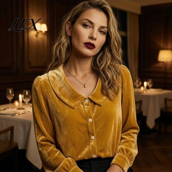 Button Down Shirts Fall Winter Women Velvet Shirt, Regular Fit Long Sleeve Autumn Shirt Top, Soft Solid Color Lapel Collar Blouse for Lady Breathable