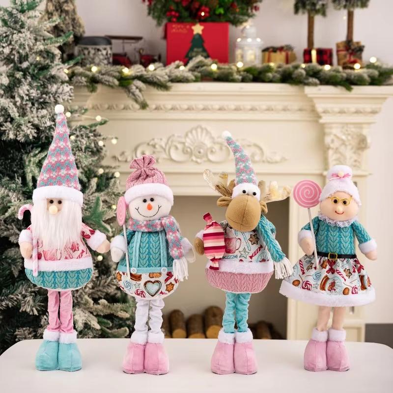 Snowman Elk Old Man Pink Telescopic Doll Children Xmas Gift Christmas Tree Decoration Home Wedding Party Supplies Plush Ornament