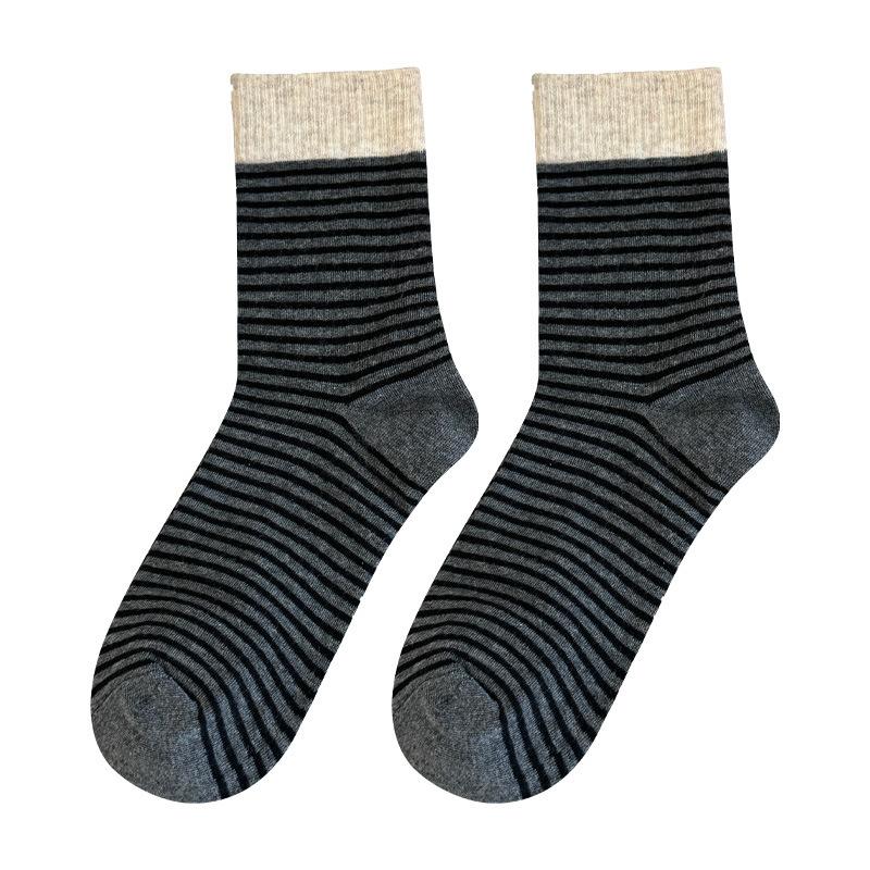 5 Pairs of Women's Spring and Autumn Color Striped Cotton Socks