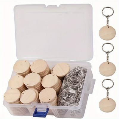 150 Stück/1 Box DIY Holzschlüsselanhänger Bastelset Schlüsselringe - Erstellen Sie einzigartige und personalisierte Schlüsselanhänger