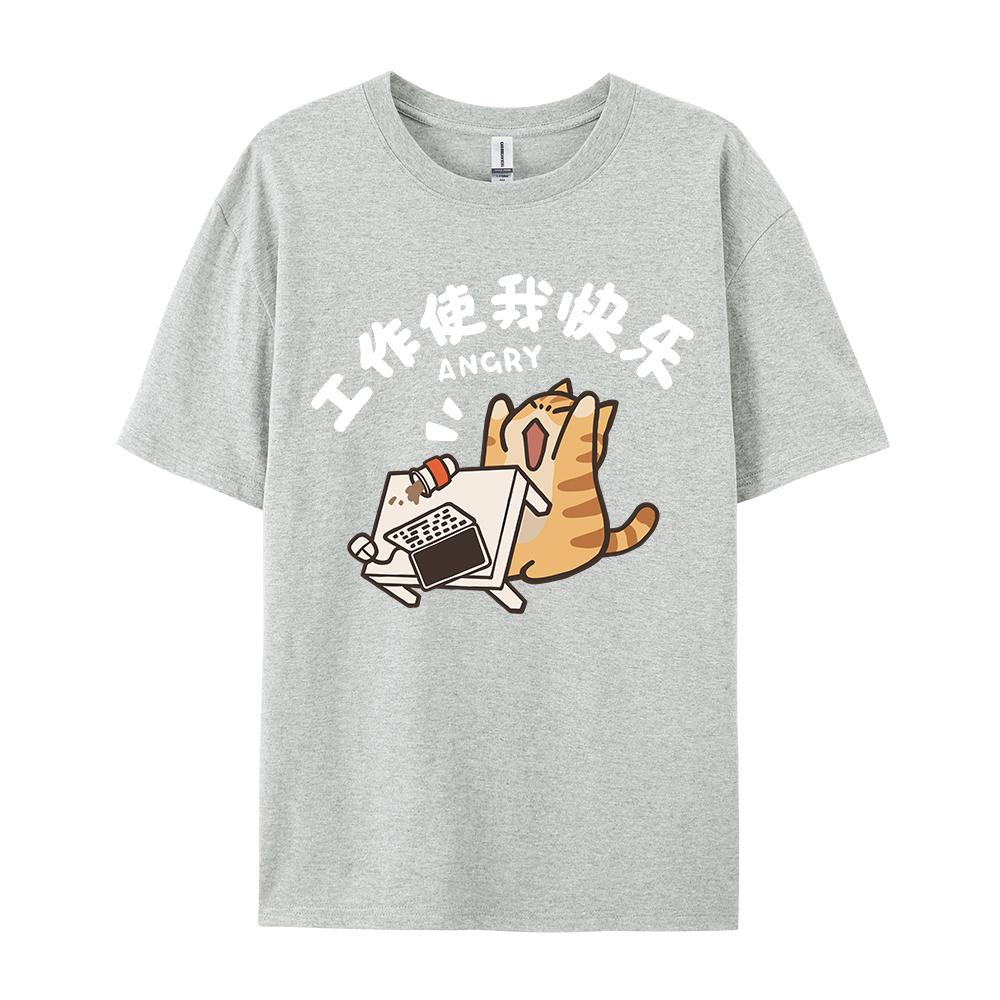 Trendiger Street-Trend Katzen-Print Herren und Damen Vintage Personalisiertes Grafik-T-Shirt Academy-Stil Locker Rundhals