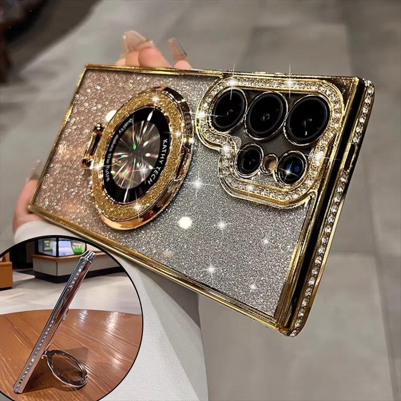 Magnetische Glitter Diamant Kleurverloop Hoesje Voor Samsung Galaxy S26 S25 S24 S23 Ultra Plus Voor Magsafe Standaard Bling Beugel Hoesjes Cover For Samsung S24Ultra
