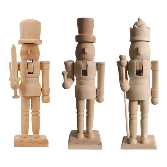 Unfinished Nutcracker Soldier Figure Unpainted Nutcracker Soldier Wooden DIY Nutcracker Figurine for Christmas Decoration Craft
