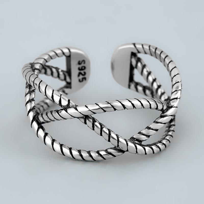 

925 Sterling Silver Rings for Women Men Couple Minimalist Handmade Simple Retro Chain Ring Party Jewelry Gift Prevent Allergy resizable