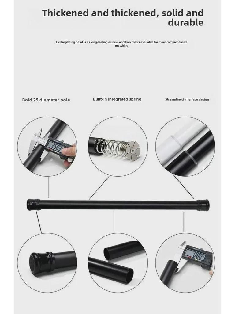 Telescopic Punch-Free Shower, Curtain, & Clothes Drying Rod for Bathroom, Balcony, Bedroom, or Wardrobe Support.
