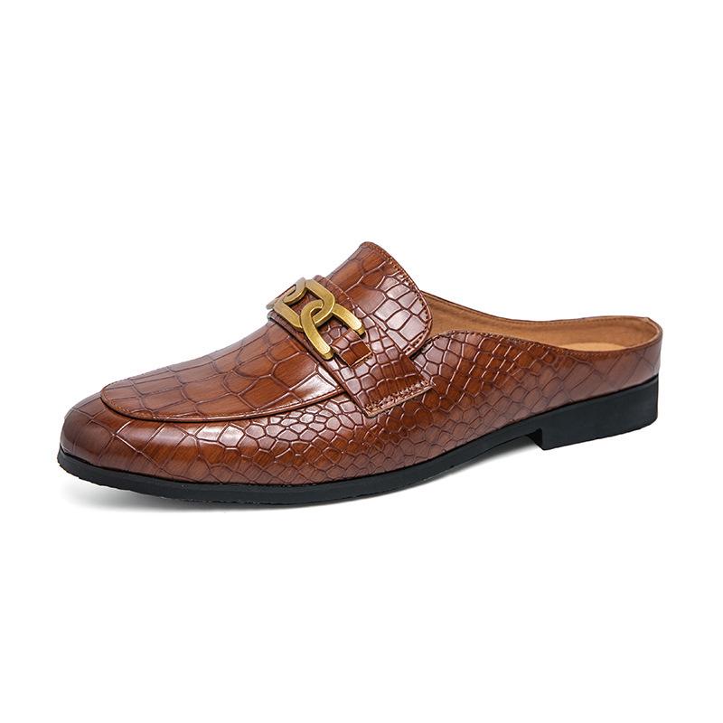 Men s Crocodile Pattern Outdoor Slip-On Leather Slippers 45