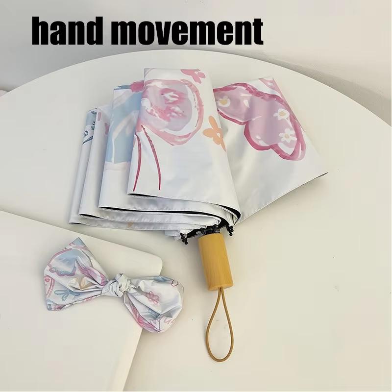 

Fully automatic three-fold umbrella, suitable for both rain and sunny days with an oil painting-style blue flower pattern 8K