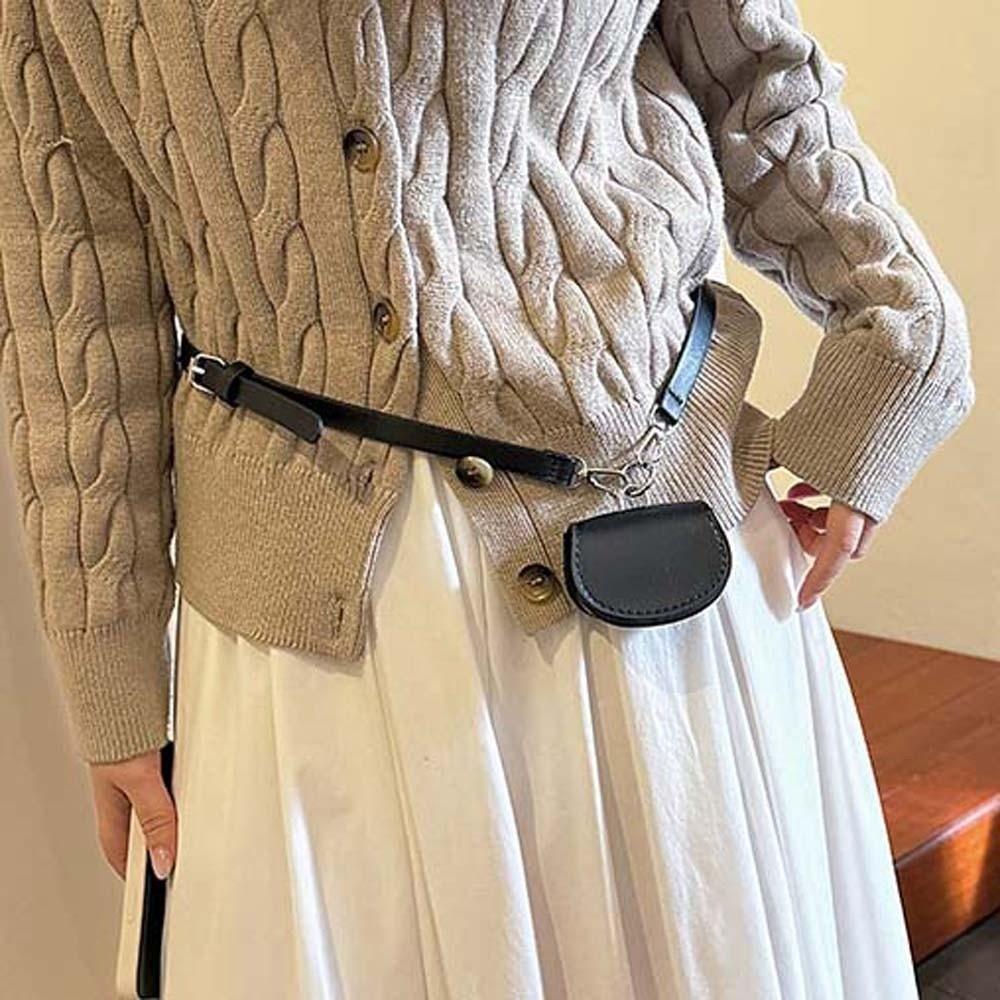 Earphone Pouch Detachable Hanging Neck Bag 2 In 1 Flap Waist Belt with Bag Solid Color Anti-splash Water Leather Coin Purse Work