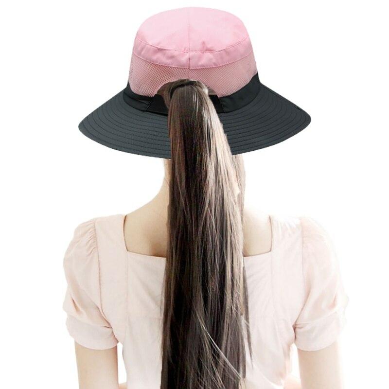 Womens UV Protection Wide Brim Sun Hats - Cooling Mesh Ponytail Hole Cap Foldable Travel Outdoor Fishing Hat