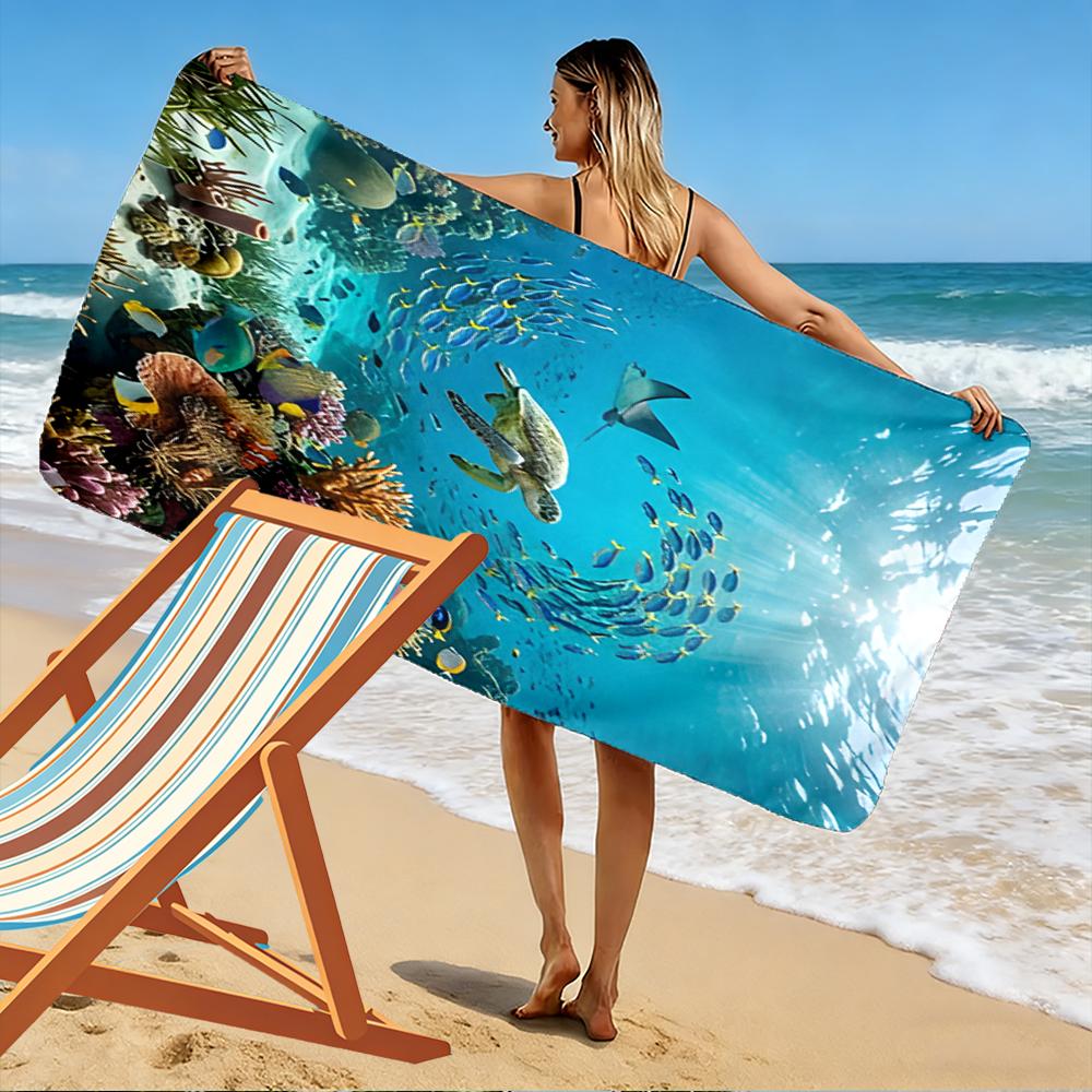 Sea Turtle Reef Underwater Scene Beach Towel Beach towel quick-drying for travel outdoor sports jogging beach and swimming