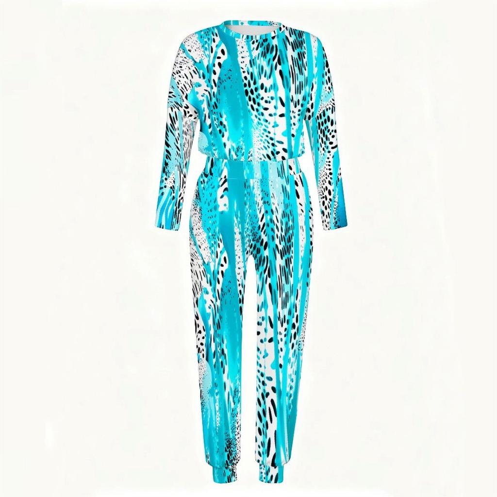 Female Oversized Long Sleeve Top And Elastic Waist Trousers Two Piece Outfit For Daily Leisure Activities